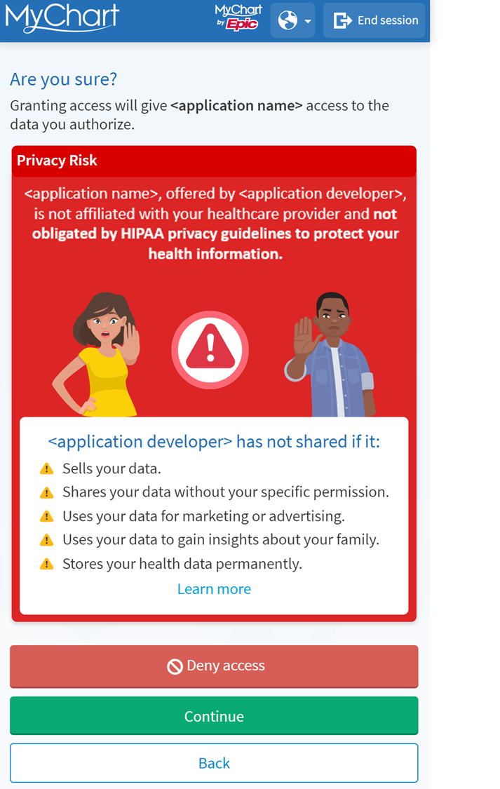 Screenshot showing steps for patient authentication or secure login process